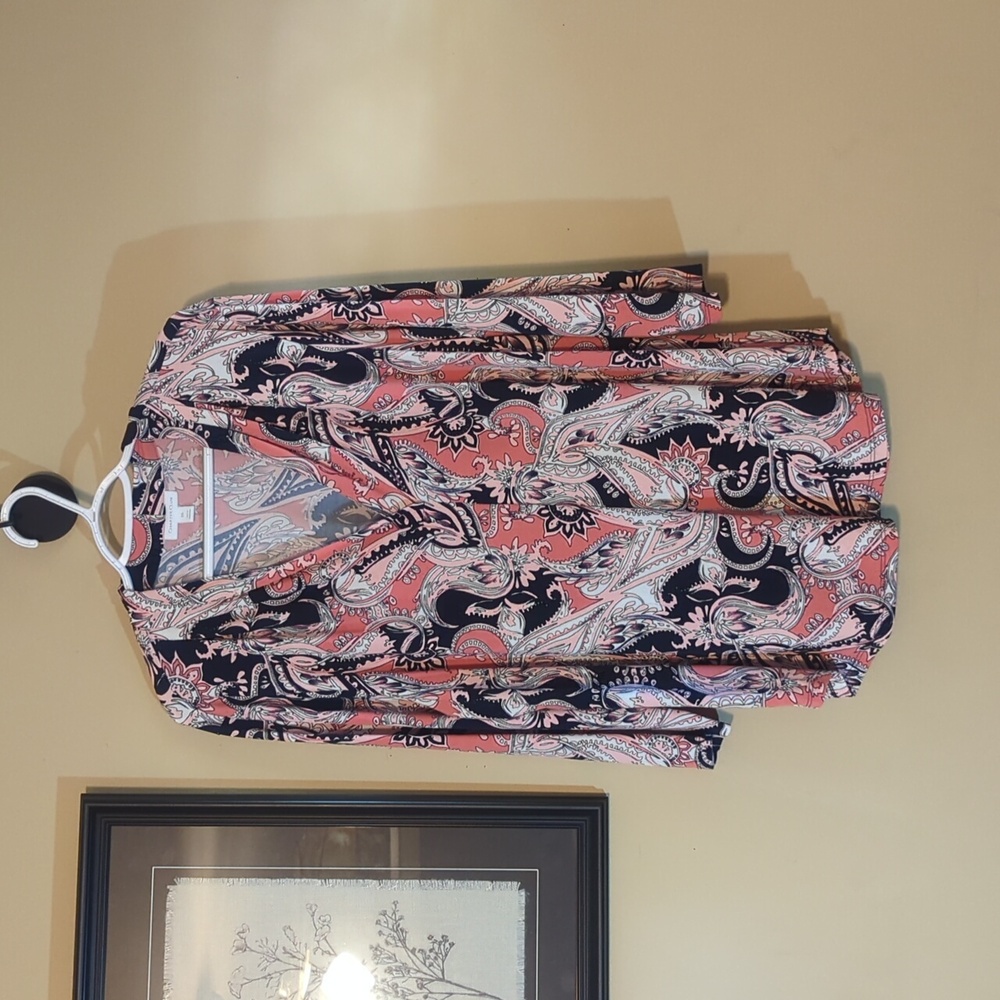 Charter Club Coral and Dark Navy Paisley Top